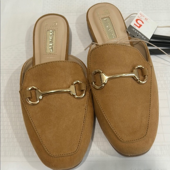 Primark Tan Mules with Gold Accents and Suede Texture - Picture 5 of 7
